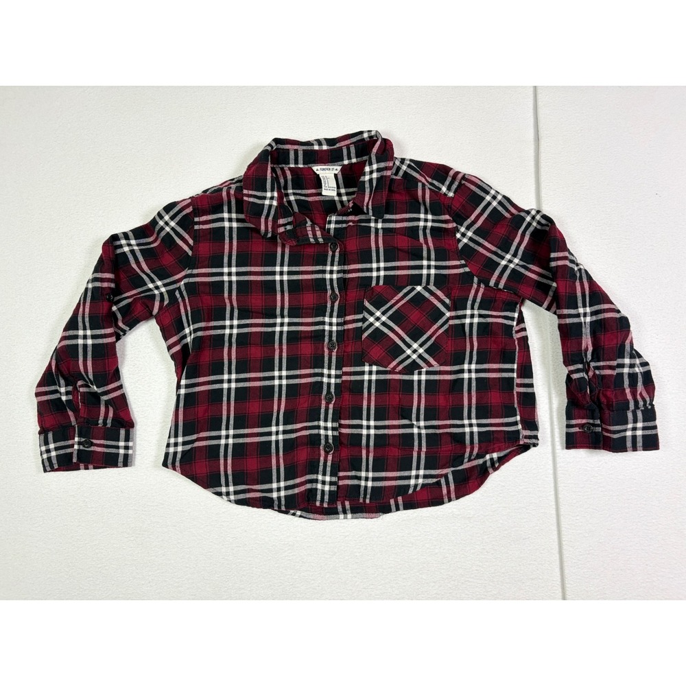 Forever 21 Womens Red Black Plaid Flannel Button Front Shirt Small Long Sleeve